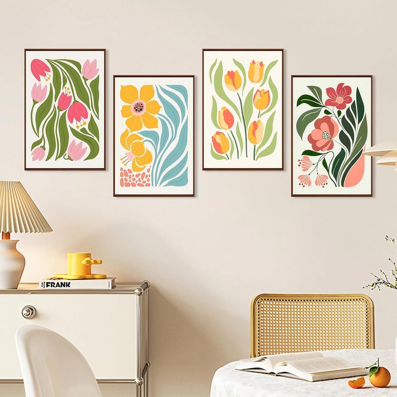 Okarina 4 Pack Paint by Numbers Kit for Adults with Frame Flower Easy, Framed Paint by Number for Adults Beginner with Wooden Easel, Floral DIY Painting by Numbers Canvas Framed for Home Decor 8 x 12 Inch - Image 3